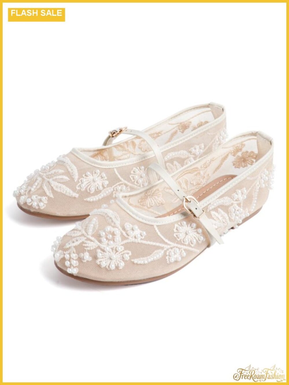 Floral Mesh Ballet Flats with Strap Round Toe Slip On Women Daily Dress Shoes
